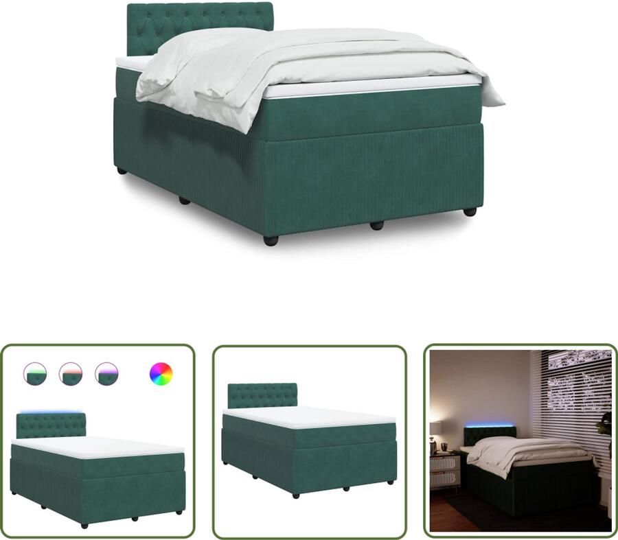 VidaXL Boxspring Bed Boxspring met matras fluweel donkergroen 120x190 cm Fluweel Bed Donkere Boxspring Led Boxspring