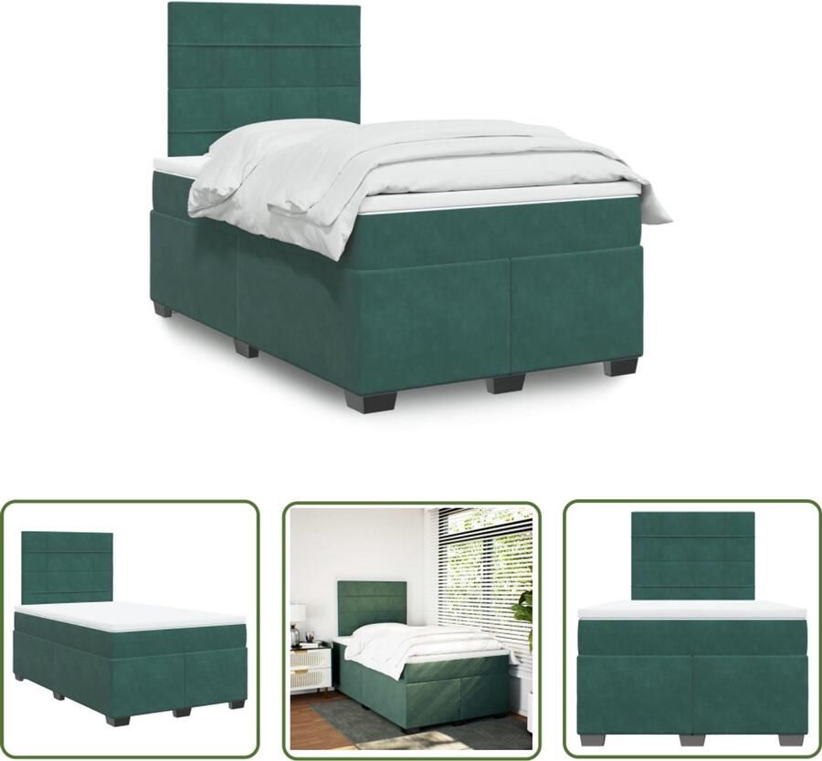VidaXL Boxspring Bed Boxspring met matras fluweel donkergroen 120x200 cm Fluweel Bed Groen Bed Tweepersoons Bed