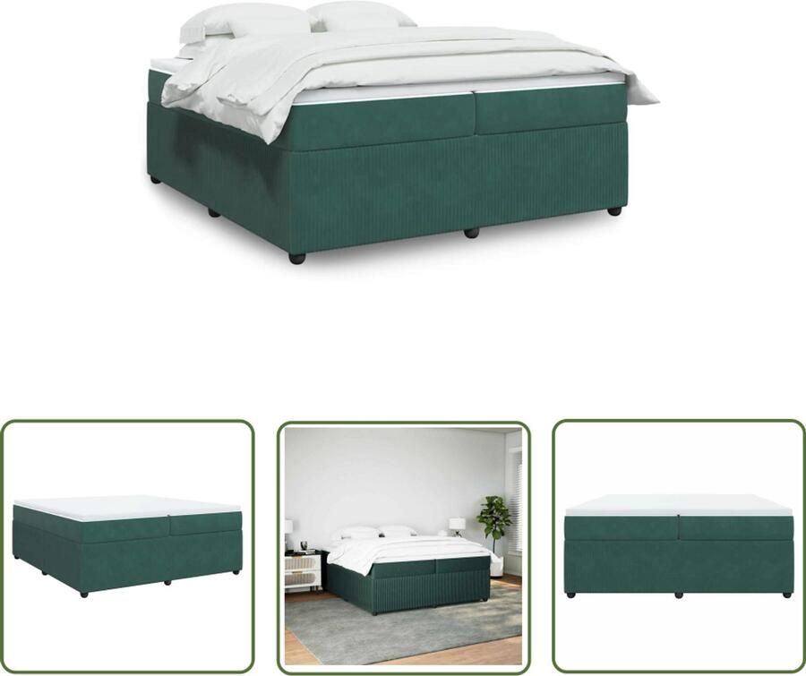 VidaXL Boxspring Bed Boxspring met matras fluweel donkergroen 200x200 cm Fluweel Bed Dark Green Bed Tweepersoons Bed