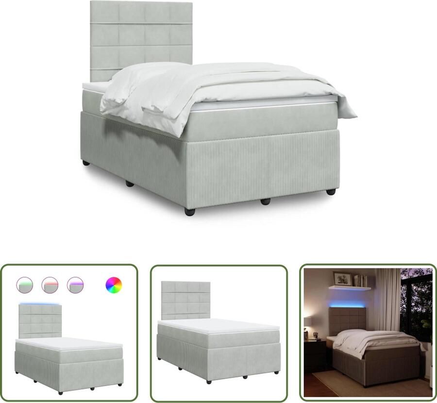 VidaXL Boxspring Bed Boxspring met matras fluweel lichtgrijs 120x190 cm Fluweel Bed Licht Grijs Bed Led Lamp