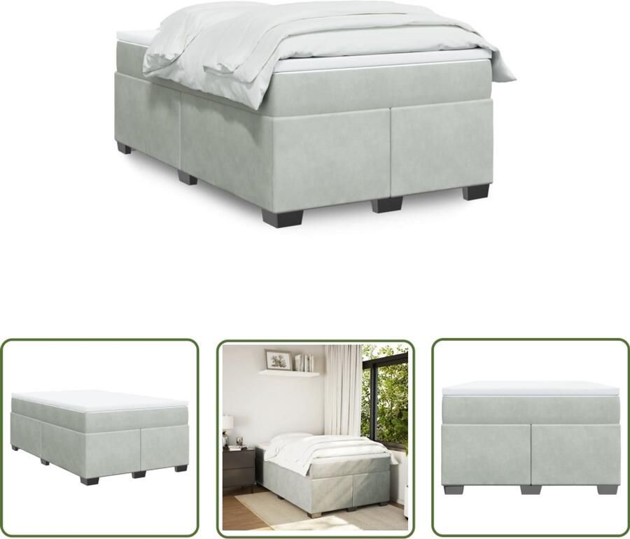 VidaXL Boxspring Bed Boxspring met matras fluweel lichtgrijs 120x200 cm Fluweel Bed Licht Grijs Bed Tweepersoons Bed