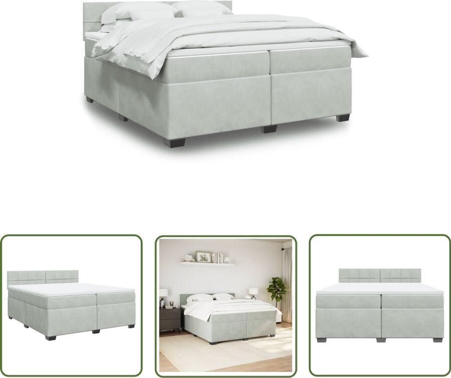 VidaXL Boxspring met matras fluweel lichtgrijs 200x200 cm Boxspring Bed Fluweel Bed Grijs Bed Tweepersoons Bed