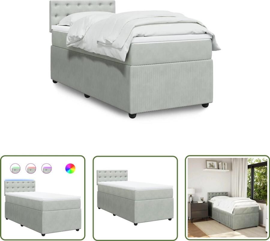 VidaXL Boxspring Bed Boxspring met matras fluweel lichtgrijs 80x200 cm Fluweel Bed Grijs Bed Led Bed