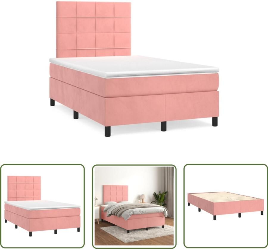 VidaXL Boxspring Bed Boxspring met matras fluweel roze 120x190 cm Roze Boxspring Fluweel Boxspring Tweepersoons Boxspring
