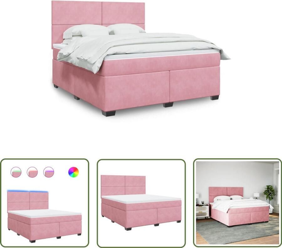 VidaXL Boxspring Bed Boxspring met matras fluweel roze 180x200 cm Fluweel Bed Roze Bed Tweepersoonsbed