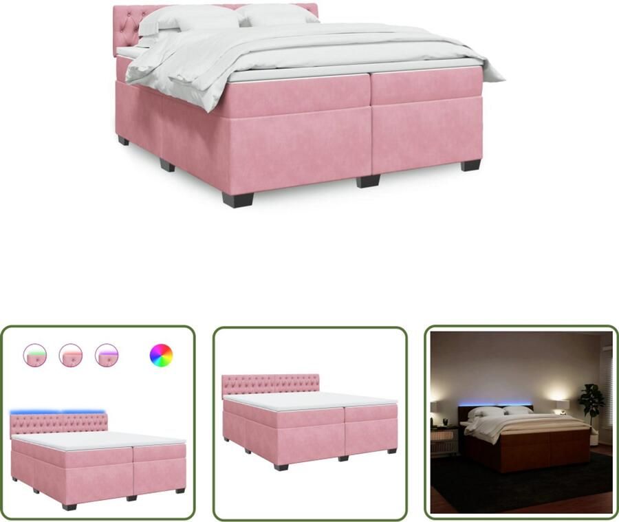 VidaXL Boxspring Bed Boxspring met matras fluweel roze 200x200 cm Rozepluche Tweepersoonsbed Groot Bed