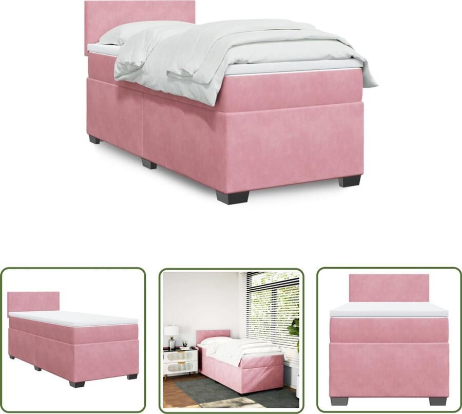 VidaXL Boxspring Bed Boxspring met matras fluweel roze 80x200 cm Roze Boxspring Fluweel Boxspring Tweepersoons Boxspring