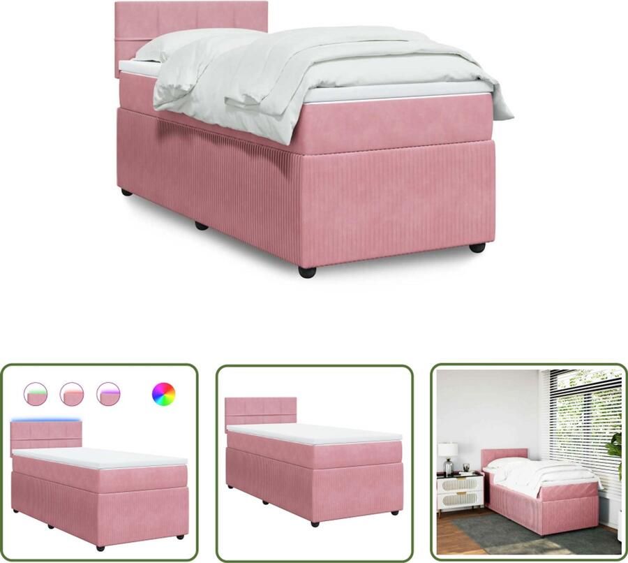 VidaXL Boxspring Bed Boxspring met matras fluweel roze 80x200 cm Roze Boxspring Fluweel Boxspring Tweepersoons Boxspring - Foto 2