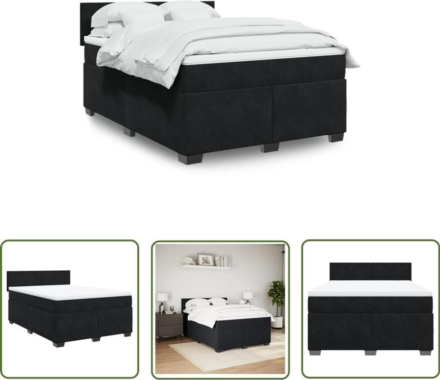 VidaXL Boxspring Bed Boxspring met matras fluweel zwart 160x200 cm Fluweel Bed Zwarte Boxspring Tweepersoons Bed