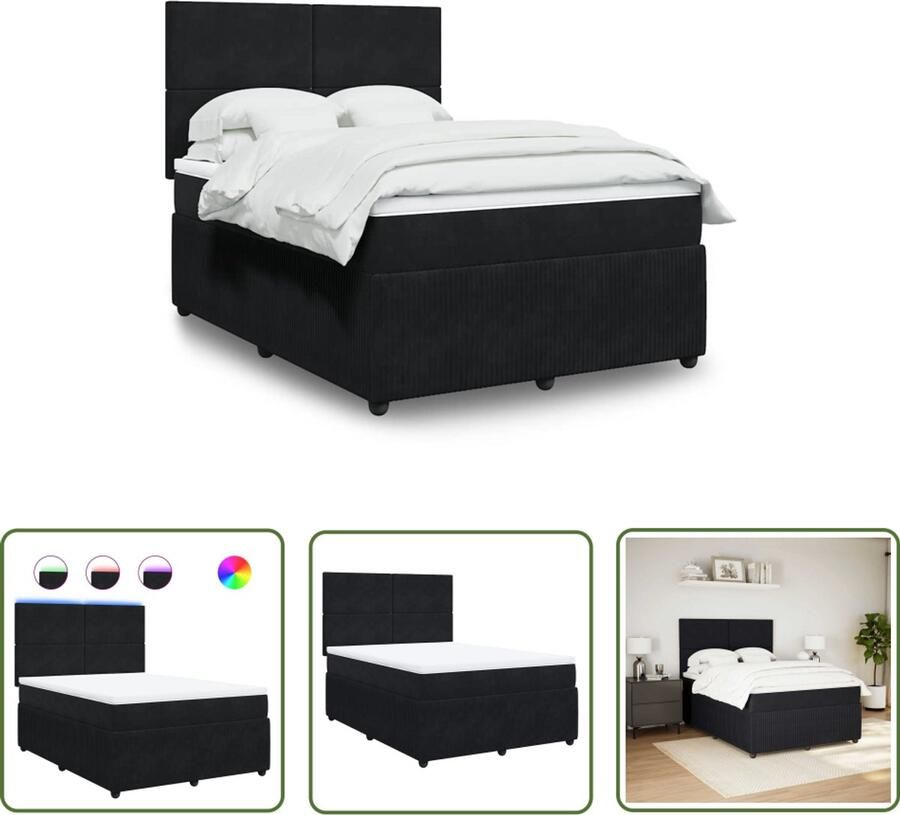 VidaXL Boxspring Bed Boxspring met matras fluweel zwart 160x200 cm Fluweel Bed Zwarte Boxspring Tweepersoons Boxspring