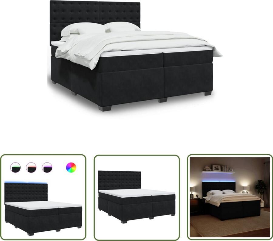 VidaXL Boxspring Bed Boxspring met matras fluweel zwart 200x200 cm Fluweel Bed Zwarte Boxspring Groot Bed
