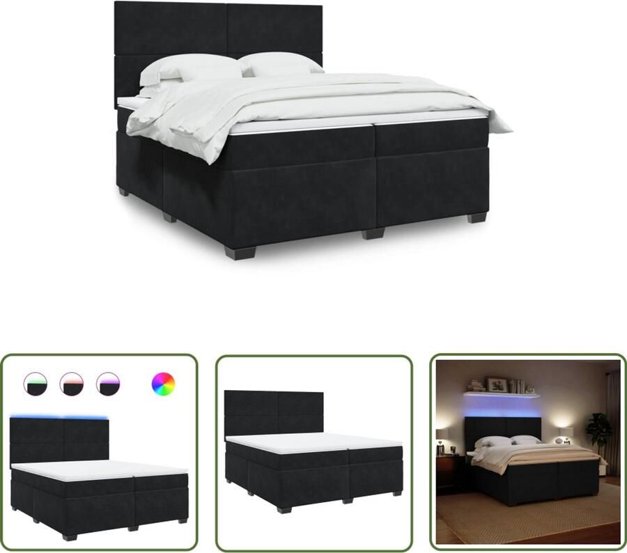 VidaXL Boxspring Bed Boxspring met matras fluweel zwart 200x200 cm Fluweel Bed Zwarte Boxspring Tweepersoons Boxspring