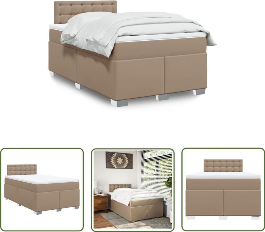 VidaXL Boxspring Bed Boxspring met matras kunstleer cappuccinokleurig 120x190 cm Kapstok Bedroom Furniture Slaapkamer Meubilair
