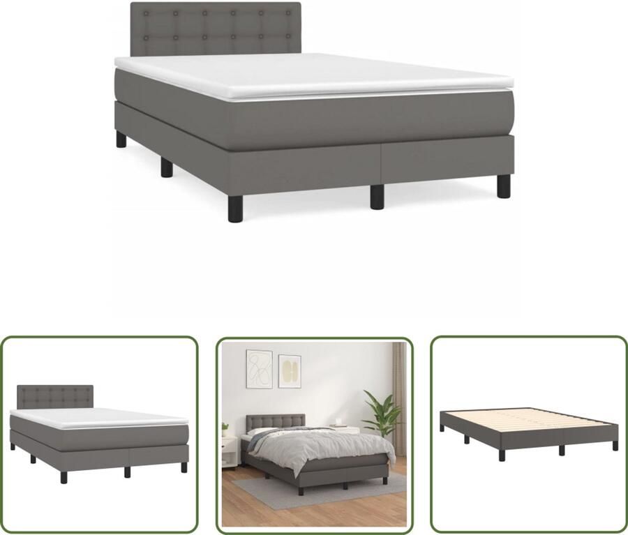 VidaXL Boxspring met matras kunstleer grijs 120x190 cm Boxspring Bed Slaapcomfort Kunstleder Bed Grijs Bed