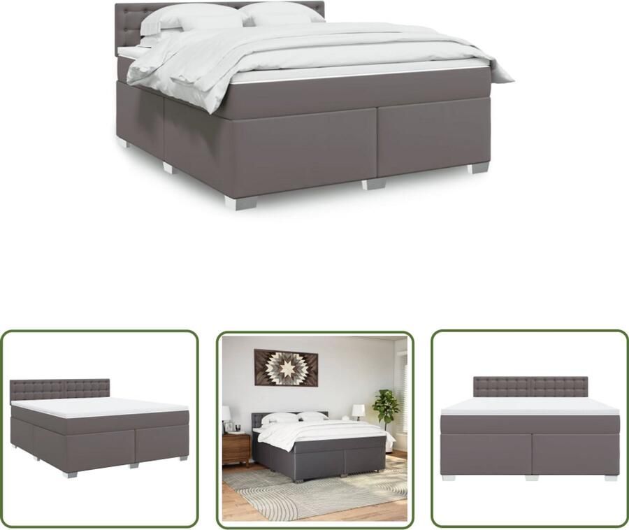VidaXL Boxspring Bed Boxspring met matras kunstleer grijs 180x200 cm Matras Kunstleder Slaapkamer