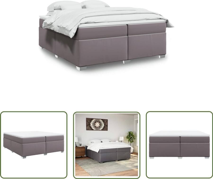 VidaXL Boxspring Bed Boxspring met matras kunstleer grijs 200x200 cm Boxspring Kopen Grijze Boxspring Kunstleder Bed