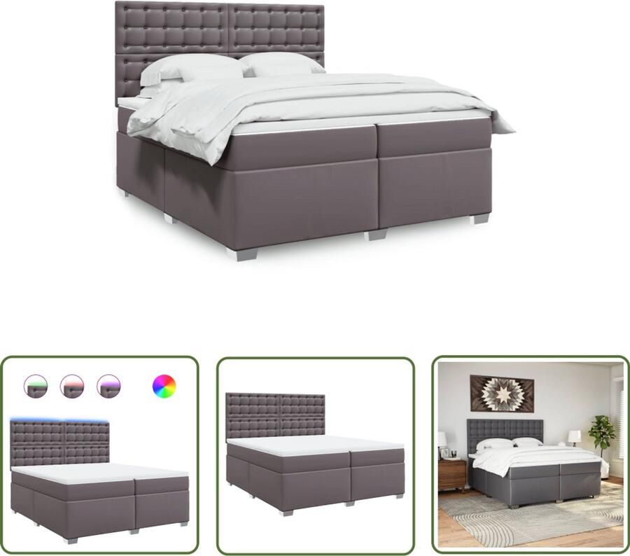 VidaXL Boxspring Bed Boxspring met matras kunstleer grijs 200x200 cm Kunstleer Bed Grijs Bed Tweepersoons Bed