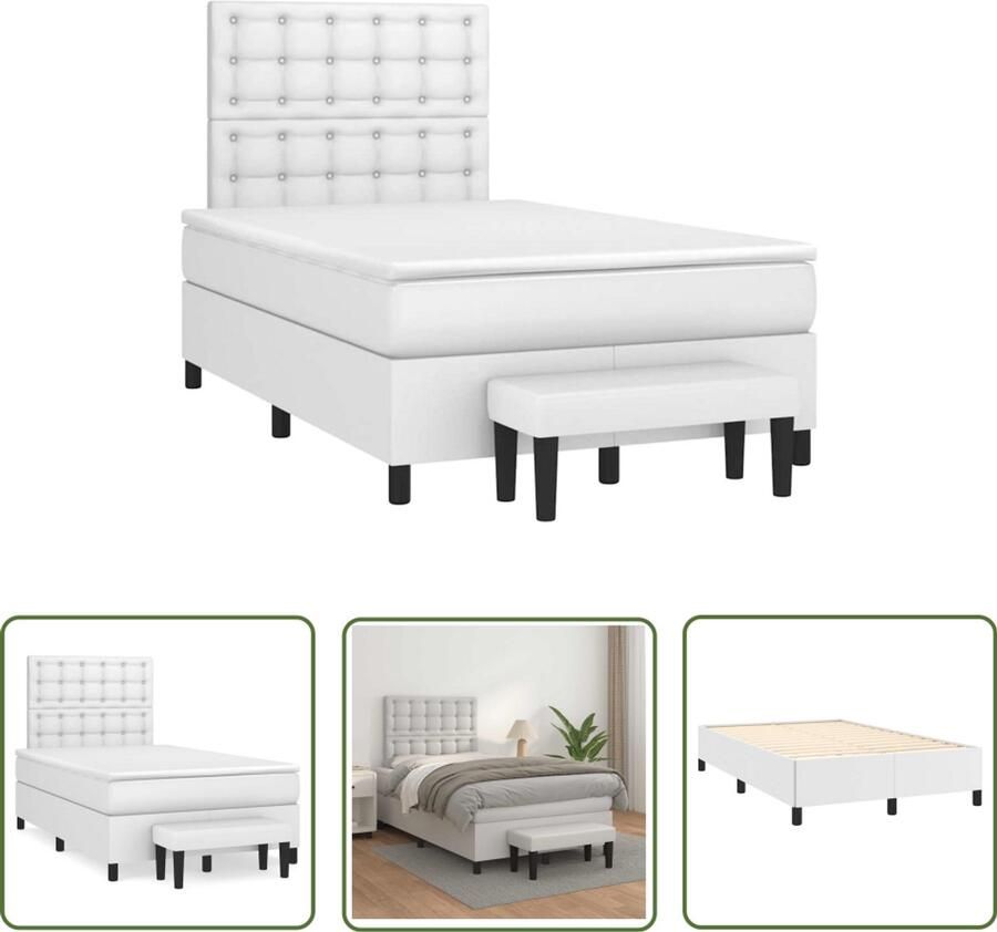 VidaXL Boxspring Bed Boxspring met matras kunstleer wit 120x190 cm Witte Boxspring Kunstleder Bed Tweepersoons Bed - Foto 2