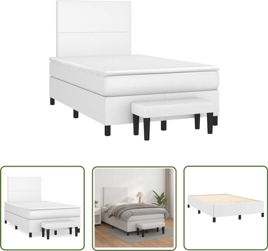 VidaXL Boxspring Bed Boxspring met matras kunstleer wit 120x190 cm Witte Boxspring Kunstleder Bed Slaapcomfort
