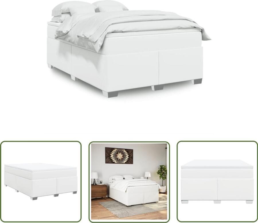 VidaXL Slaapcomfort Boxspring met matras kunstleer wit 140x190 cm Kunstleder Pocketvering Matras Topper