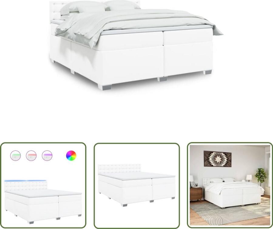 VidaXL Boxspring Bed Boxspring met matras kunstleer wit 200x200 cm Boxspring Met Matras Kunstleder Bed Wit Bed