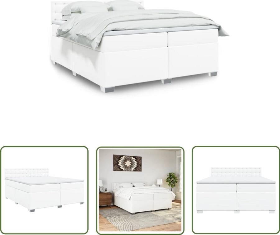 VidaXL Boxspring Bed Boxspring met matras kunstleer wit 200x200 cm Slaapcomfort Kunstleder Bed Wit Bed