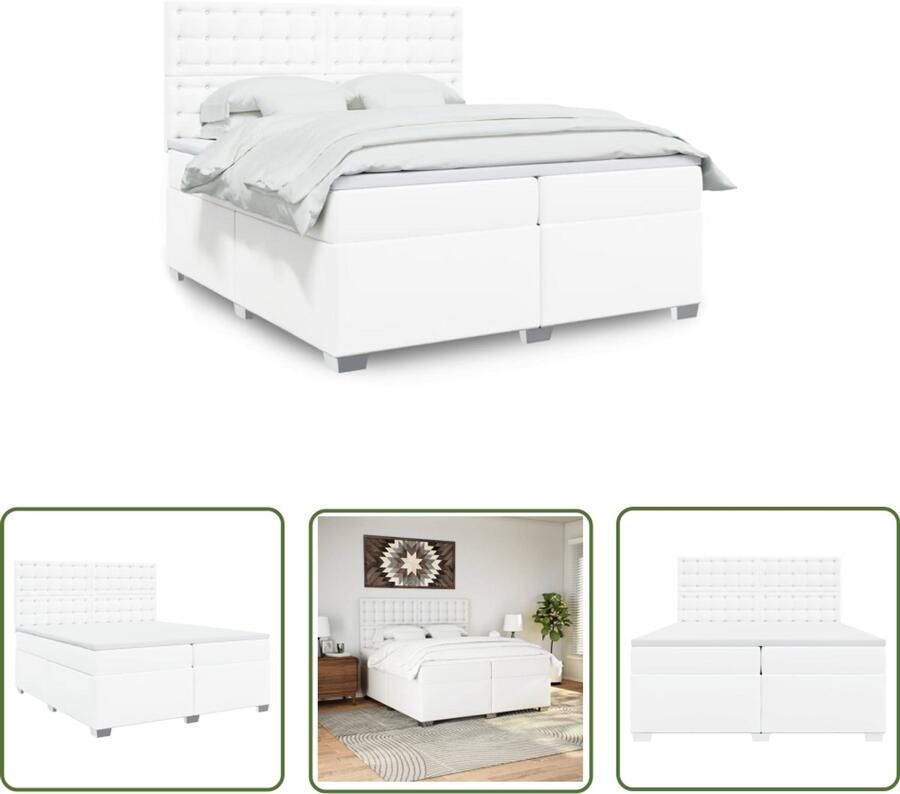 VidaXL Boxspring Bed Boxspring met matras kunstleer wit 200x200 cm Slaapcomfort Witte Boxspring Kunstleder Bed