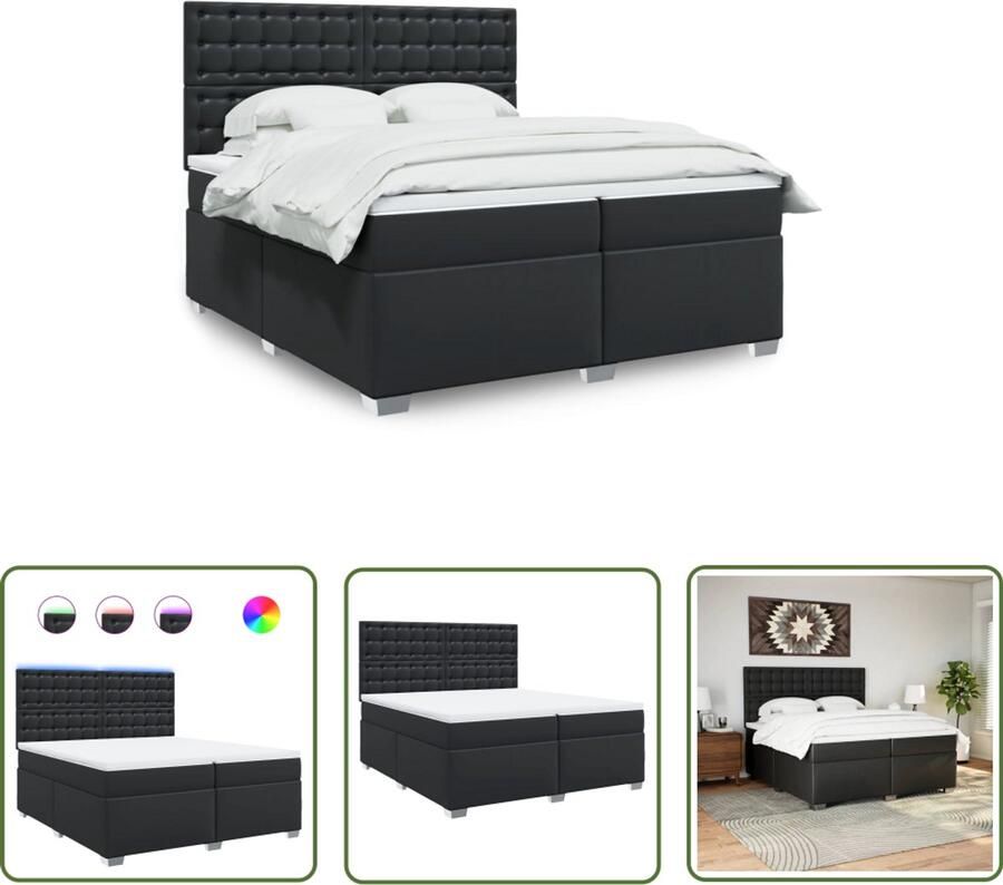 VidaXL Boxspring Bed Boxspring met matras kunstleer zwart 200x200 cm Lederlook Bed Zwarte Boxspring Tweepersoons Boxspring