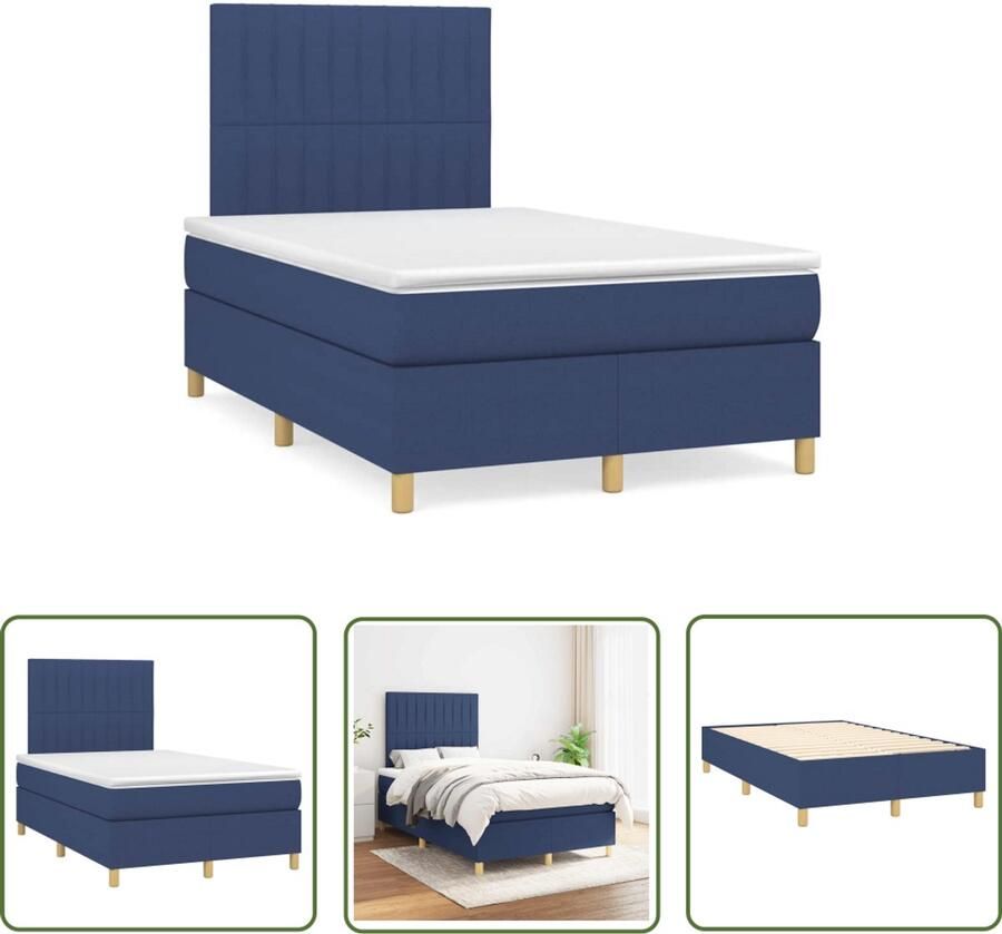 VidaXL Boxspring Bed Boxspring met matras stof blauw 120x190 cm Slaapcomfort Matras Tweepersoonsbed