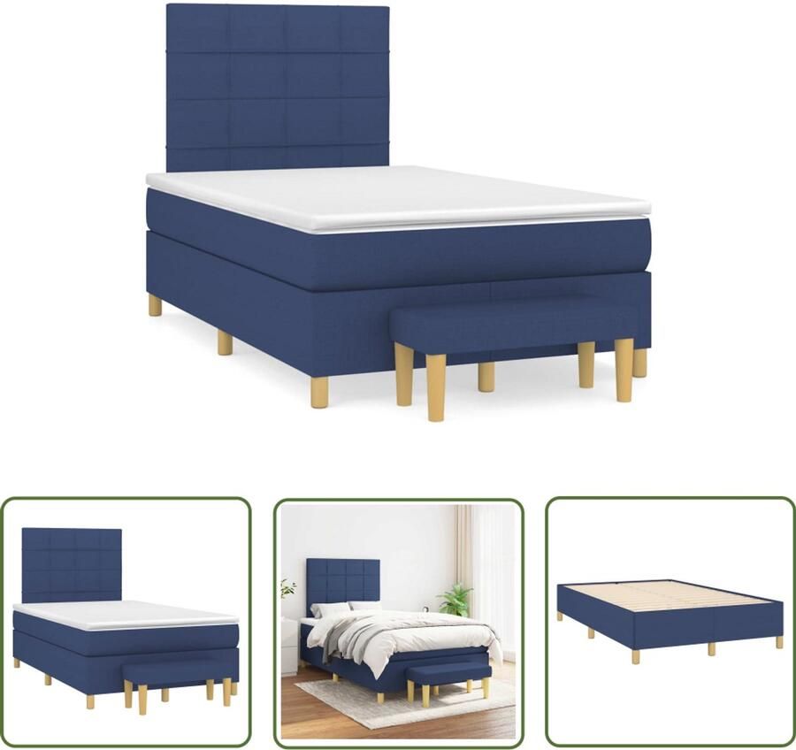 VidaXL Boxspring Bed Boxspring met matras stof blauw 120x190 cm Slaapcomfort Tweepersoonsbed Bed Frame