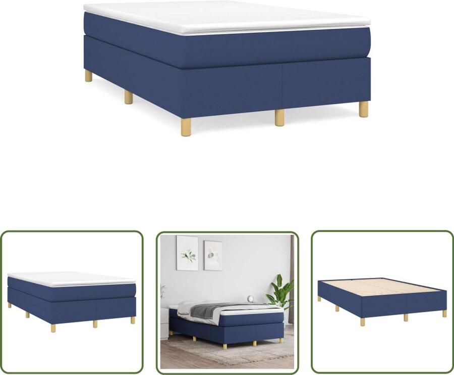 VidaXL Boxspring Bed Boxspring met matras stof blauw 120x190 cm Tweepersoons Bed Blauwe Bed Frame