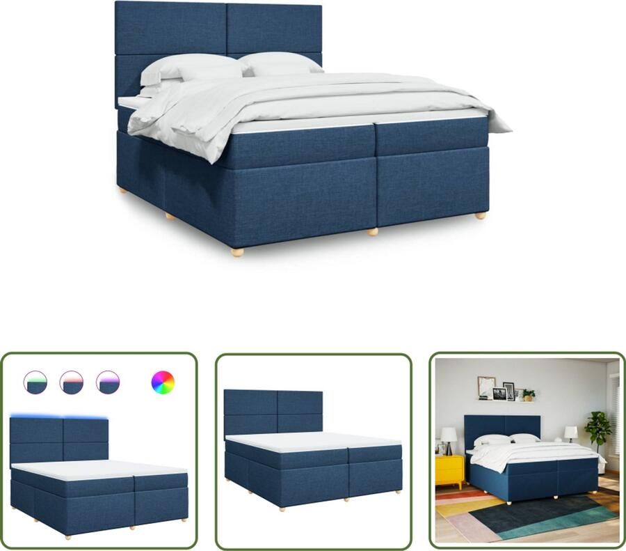 VidaXL Boxspring met matras stof blauw 200x200 cm Boxspring Bed Tweepersoons Bed Led Verlichting Elektrisch Hoofdbord - Foto 2