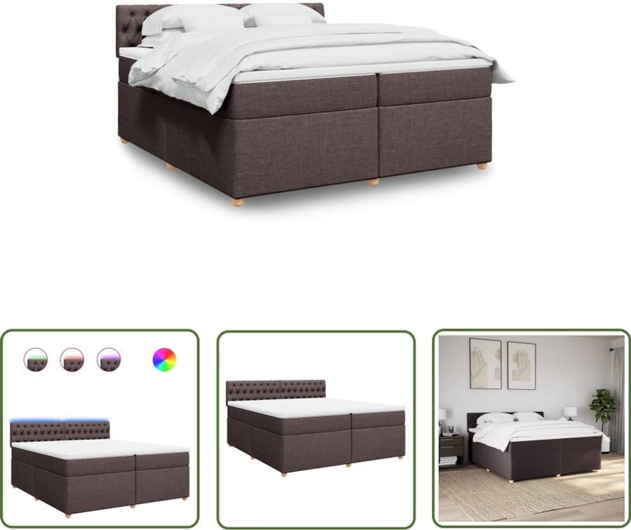 VidaXL Boxspring Bed Boxspring met matras stof donkerbruin 200x200 cm Dark Brown Bed Leder Look Bed Led Lampen