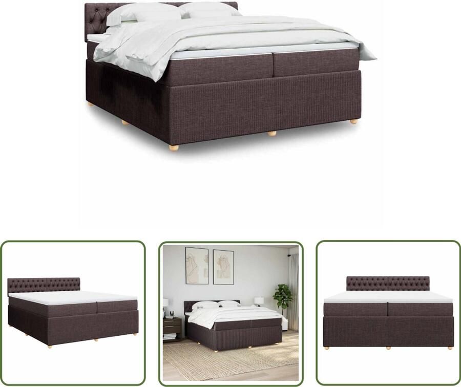 VidaXL Boxspring Bed Boxspring met matras stof donkerbruin 200x200 cm Dark Brown Bed Tweepersoons Bed Matras