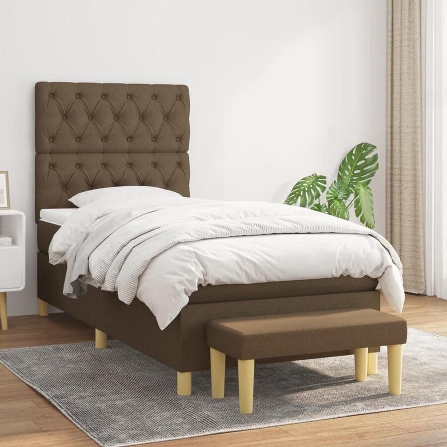 The Living Store Boxspring Bed Donkerbruin 203 x 83 x 118 128 cm Pocketvering Matras Middelharde Ondersteuning Huidvriendelijk Topmatras Multifunctioneel Bankje