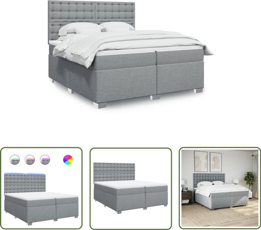 VidaXL Boxspring Bed Boxspring met matras stof lichtgrijs 200x200 cm Led Boxspring Grijs Boxspring Tweepersoons Boxspring