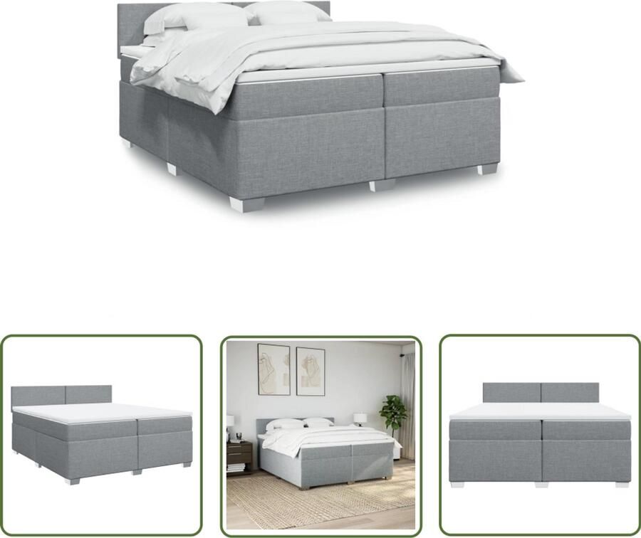 VidaXL Boxspring Bed Boxspring met matras stof lichtgrijs 200x200 cm Slaapcomfort Boxspring Kopen Tweepersoons Bed