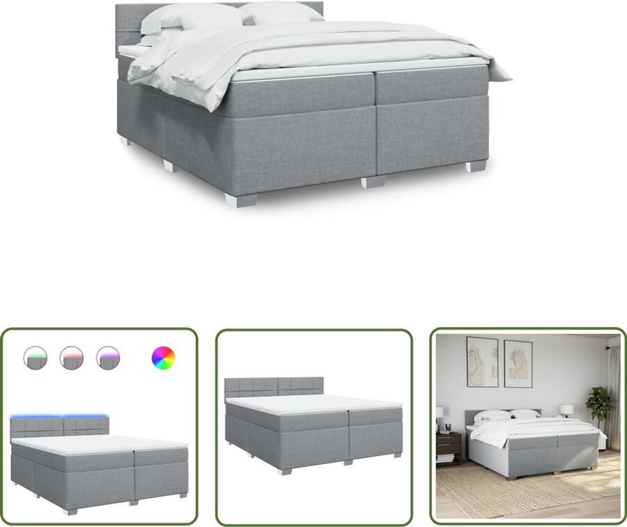 VidaXL Boxspring Bed Boxspring met matras stof lichtgrijs 200x200 cm Slaapcomfort Led Verlichting Pocketed Verenmatras