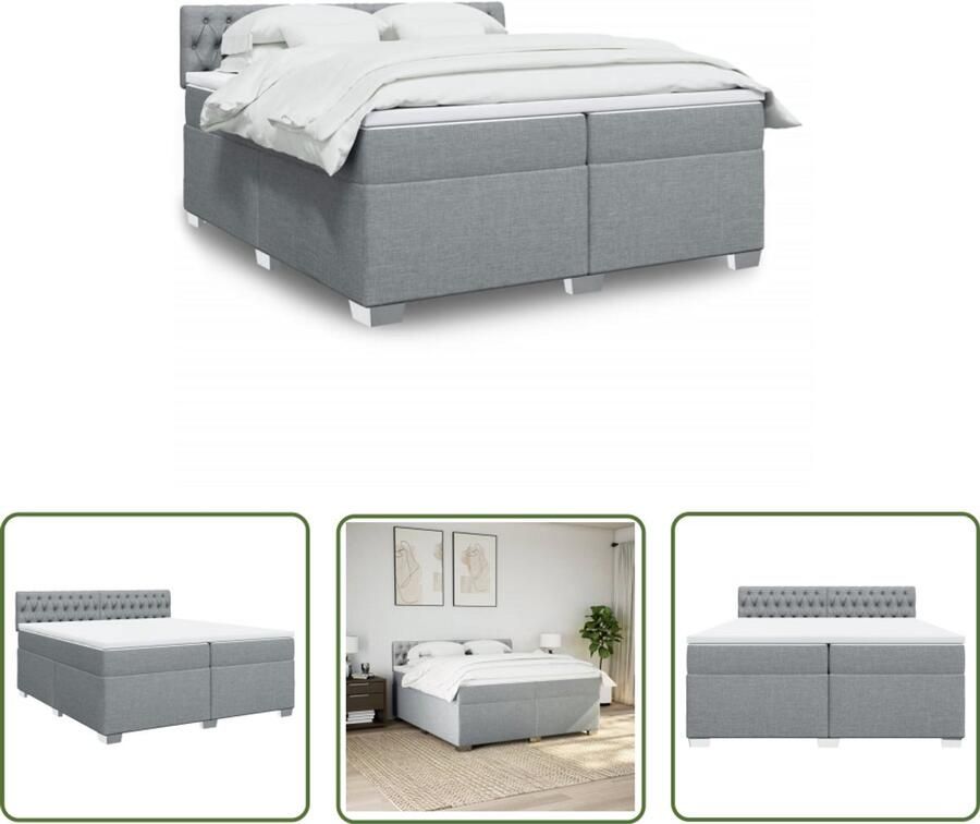 VidaXL Boxspring Bed Boxspring met matras stof lichtgrijs 200x200 cm Tweepersoons Bed Slaapcomfort Matras