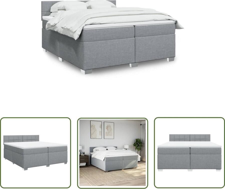 The Living Store Boxspring met matras stof lichtgrijs 200x200 cm Boxspring Bed Boxspring Tweepersoonsbed Pocketed Spring Mattress Pocketveringmatras