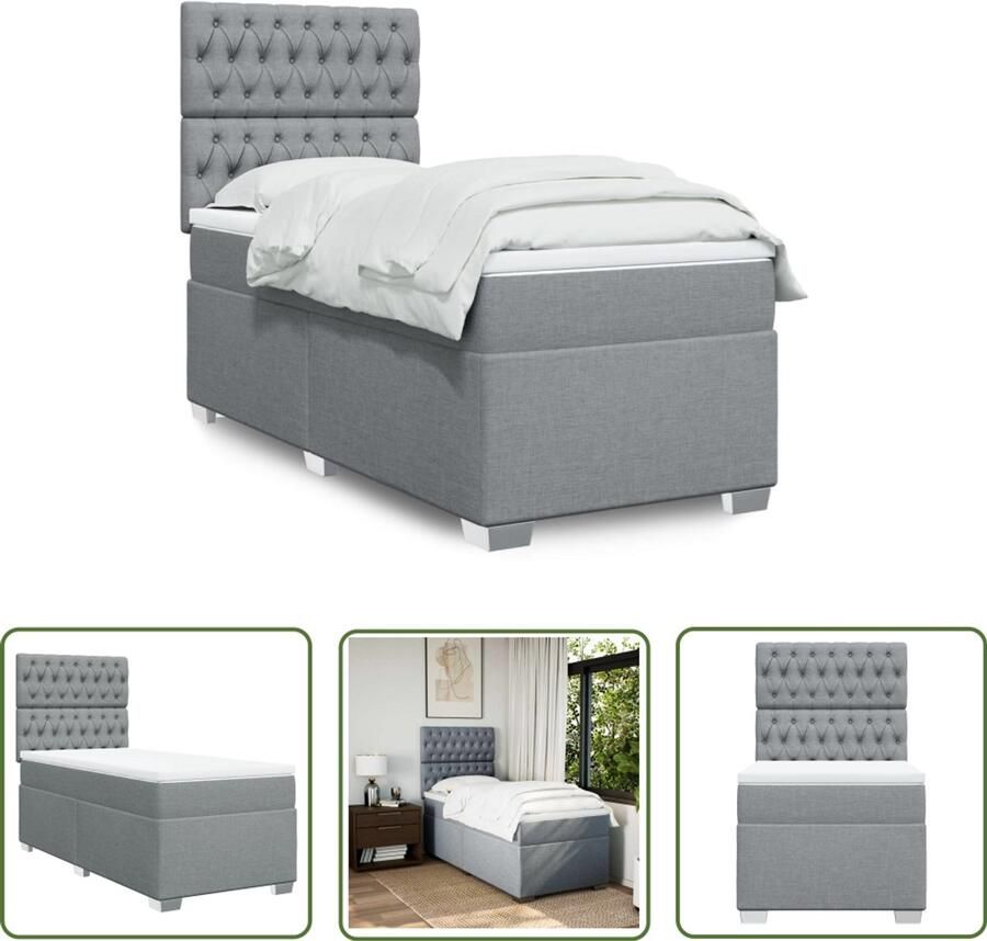 VidaXL Boxspring Bed Boxspring met matras stof lichtgrijs 90x190 cm Tweepersoonsbed Licht Grijs Bed Stoffen Bed