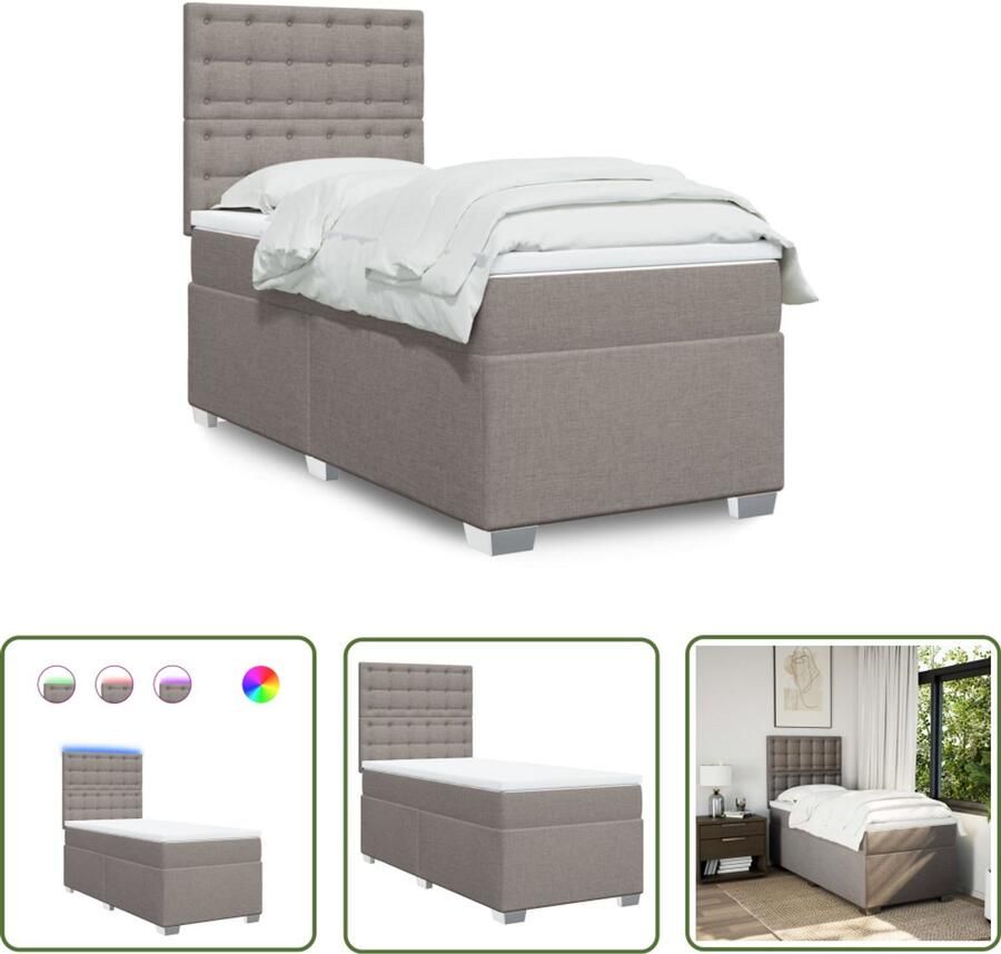 VidaXL Boxspring Bed Boxspring met matras stof taupe 100x200 cm Taupe Boxspring Led Boxspring Elektrisch Verstelbaar Hoofdbord