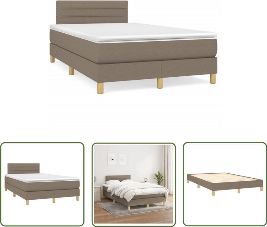 VidaXL Boxspring Bed Boxspring met matras stof taupe 120x190 cm Taupecloured Bed Tapijt Beige Tweepersoonsbed