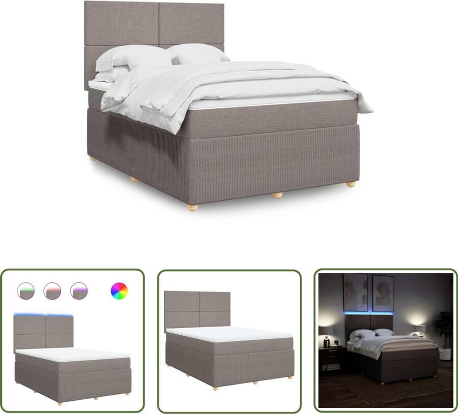 VidaXL Boxspring met matras stof taupe 140x200 cm Boxspring Bed Matras Tapijt Bedroom Furniture