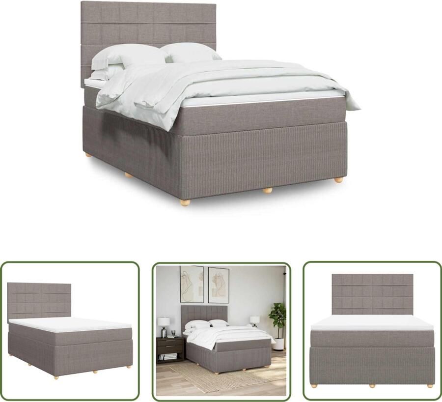 VidaXL Boxspring met matras stof taupe 140x200 cm Boxspring Bed Matras Tapijt Bedroom Furniture - Foto 2