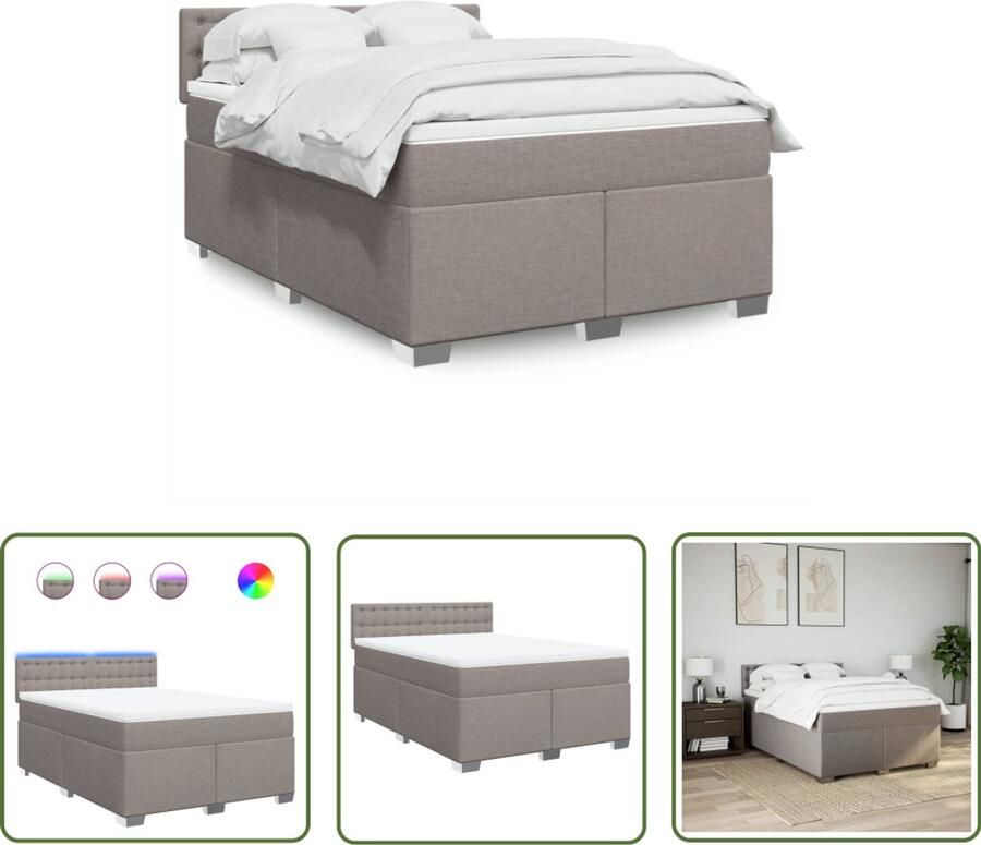 VidaXL Boxspring met matras stof taupe 160x200 cm Boxspring Bed Slaapcomfort Matras Led Verlichting