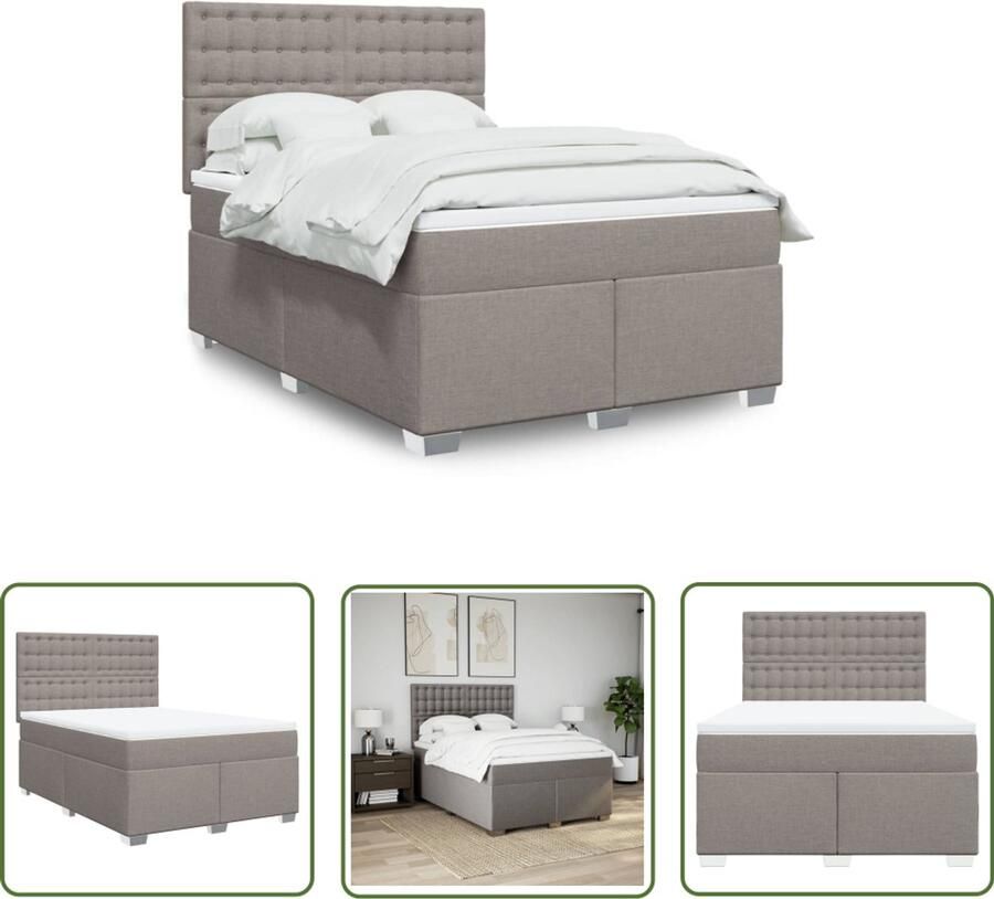 VidaXL Boxspring Bed Boxspring met matras stof taupe 160x200 cm Taupe Kleur Tweepersoons Bed Matras