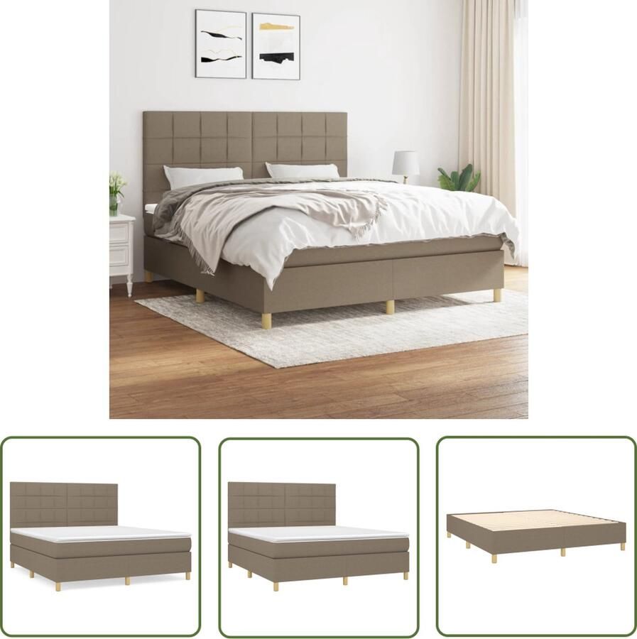 The Living Store Boxspring met matras stof taupe 180x200 cm Boxspring Bed Boxspring Tweepersoonsbed Bed Frame Taupecolor