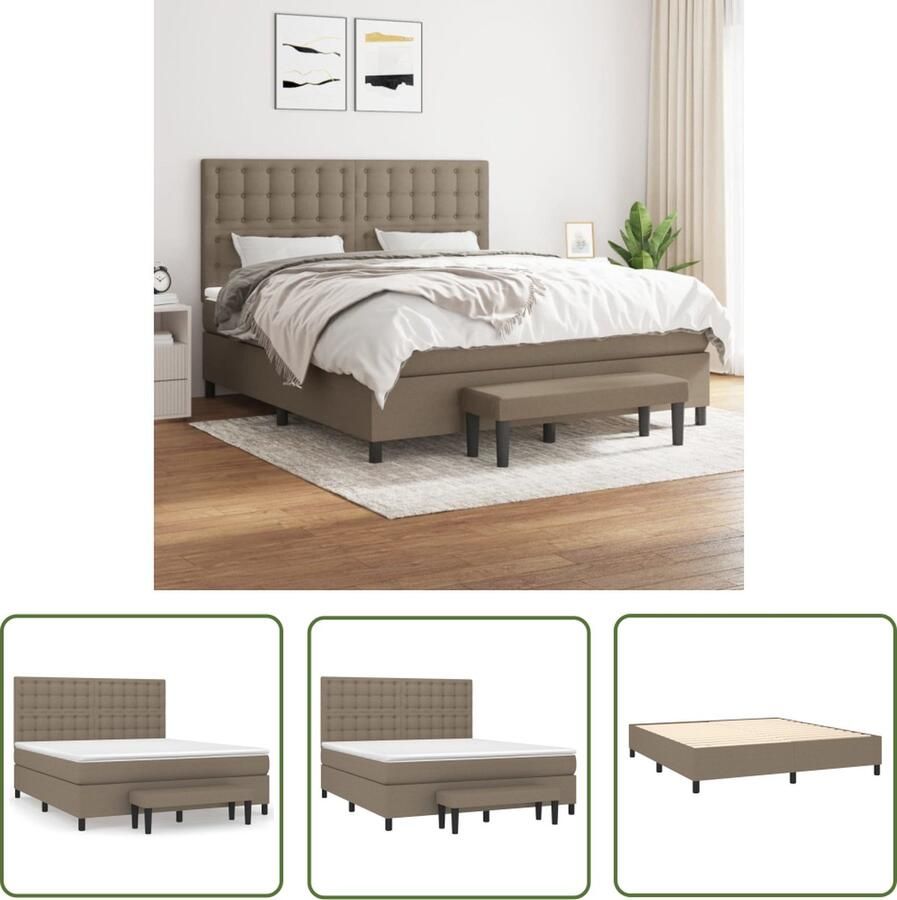 The Living Store Boxspring met matras stof taupe 160x200 cm Boxspringbed Boxspring Tweepersoonsbed Bed Met Hoofdbord Taupecouleur