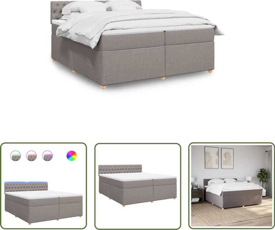 VidaXL Boxspring met matras stof taupe 200x200 cm Boxspring Bed Slaapcomfort Matras Led Verlichting
